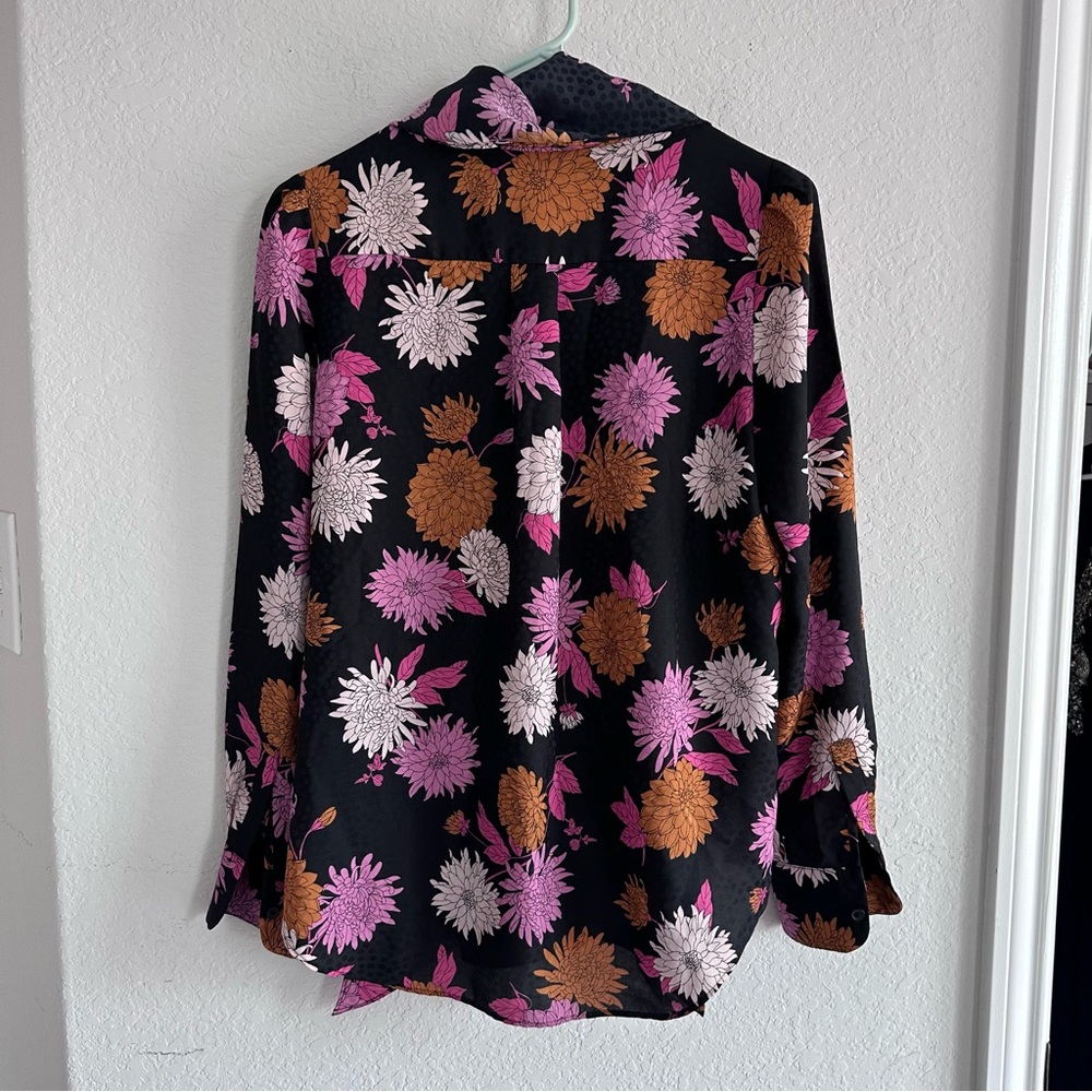 Ann Taylor Autumnal Floral Tie Neck Blouse XS - Picture 5 of 8